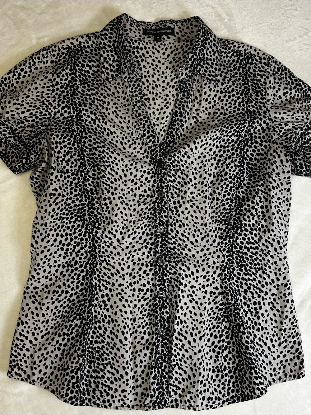 Express Design Studio Animal Print Short-Sleeve Button Front Top